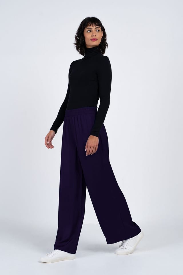 Kettlewell Kettlewell Women's Satin Wide Leg Trousers in Aubergine - 3