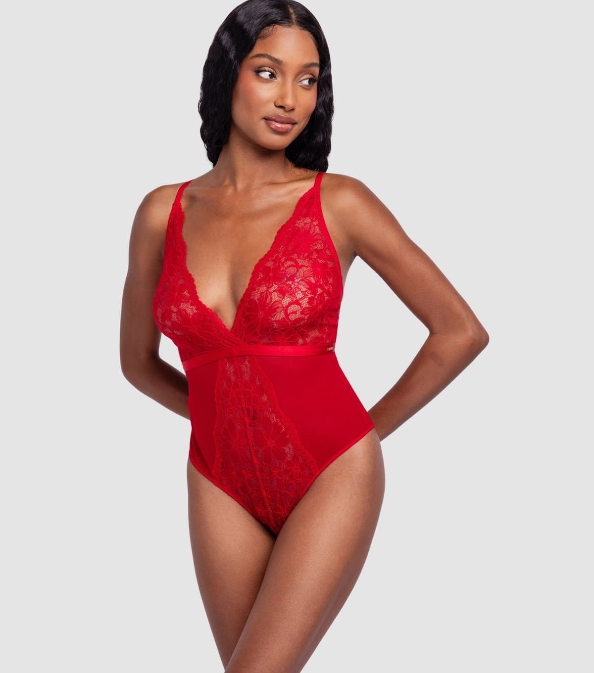 Dorina Women's Red Lace Panelled Bodysuit Dorina New Look