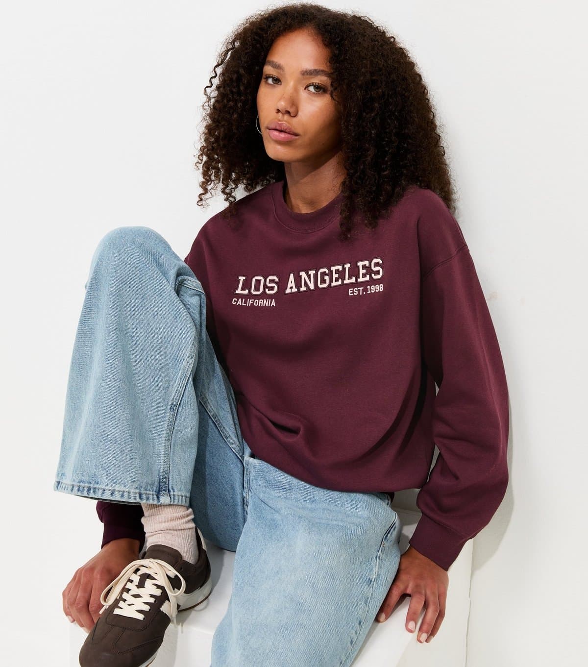New Look Women's Dark Burgundy Cotton Rich Los Angeles Sweatshirt New Look