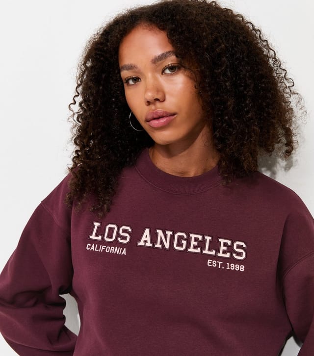 New Look Women's Dark Burgundy Cotton Rich Los Angeles Sweatshirt New Look - 2