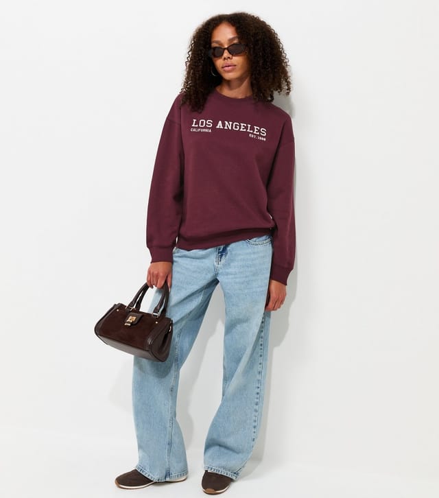New Look Women's Dark Burgundy Cotton Rich Los Angeles Sweatshirt New Look - 3