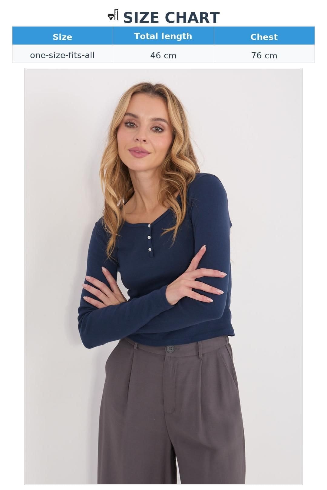 Love Lace Love Lace Women's Cotton Fitted Long Sleeve Button Blouse in Blue - 4