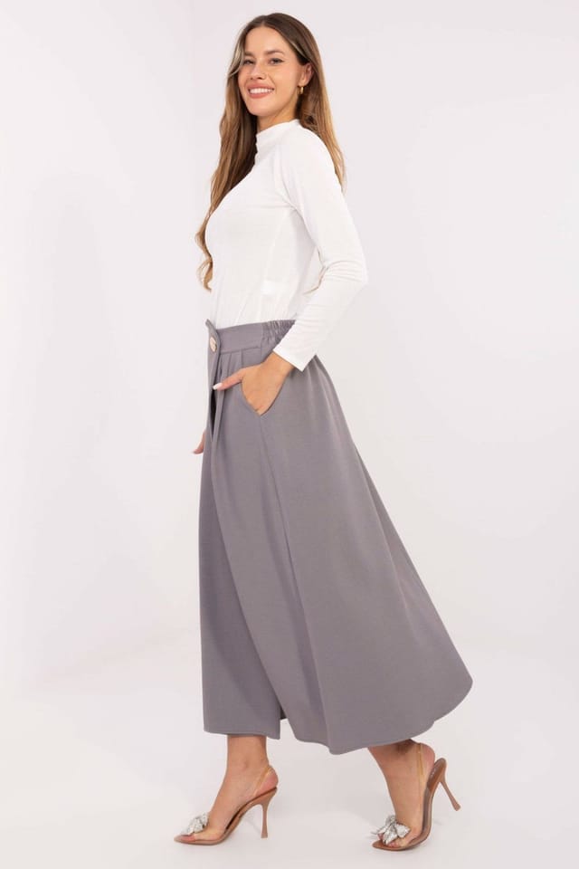 Love Lace Love Lace Women's Elastic Waist Pleated Midi Skirt with Pockets Style 219352 in Grey - 2