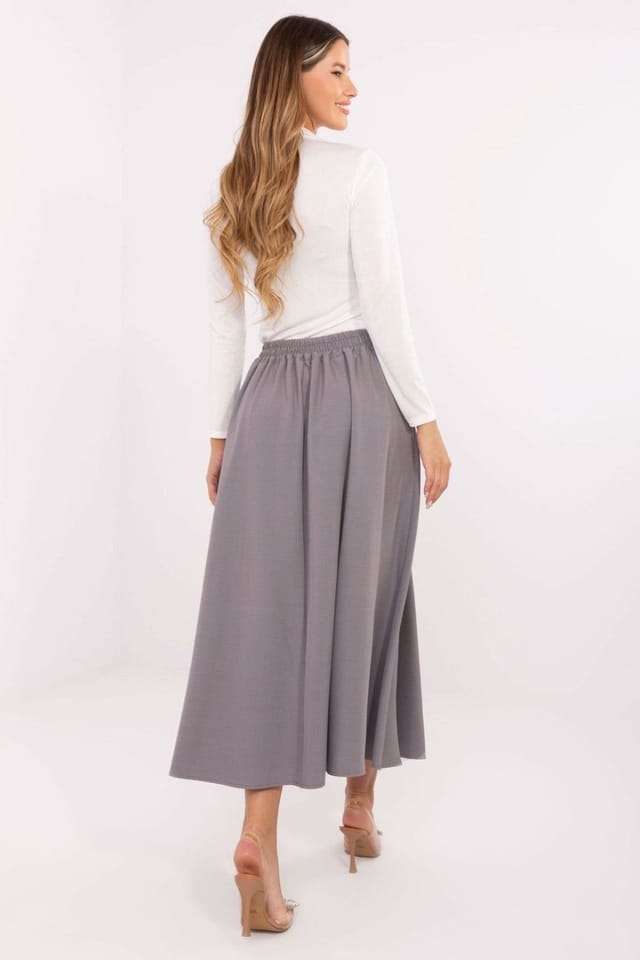 Love Lace Love Lace Women's Elastic Waist Pleated Midi Skirt with Pockets Style 219352 in Grey - 3
