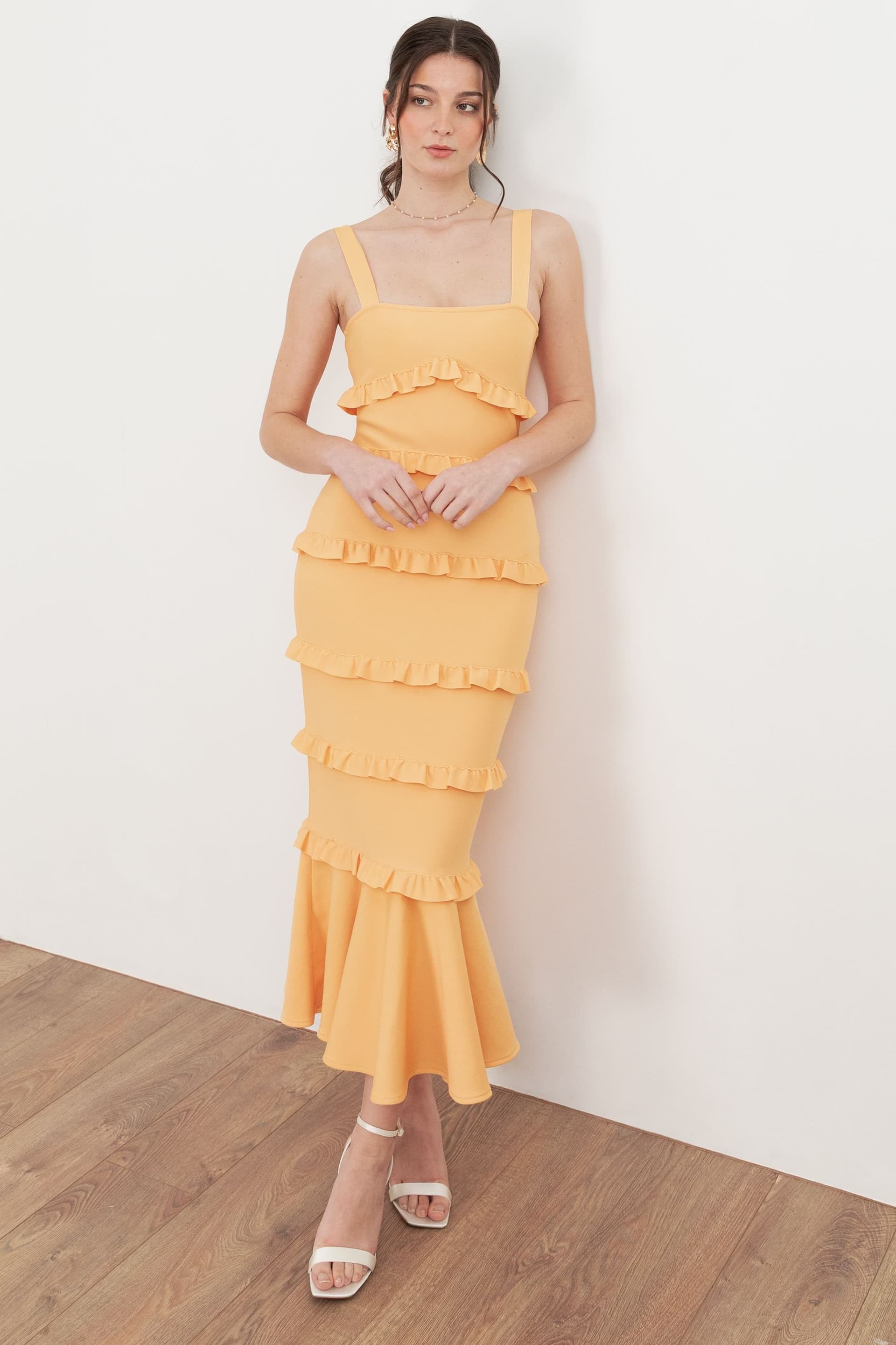 Maya Deluxe Maya Deluxe Women's Strappy Bandage Midi Dress in Yellow