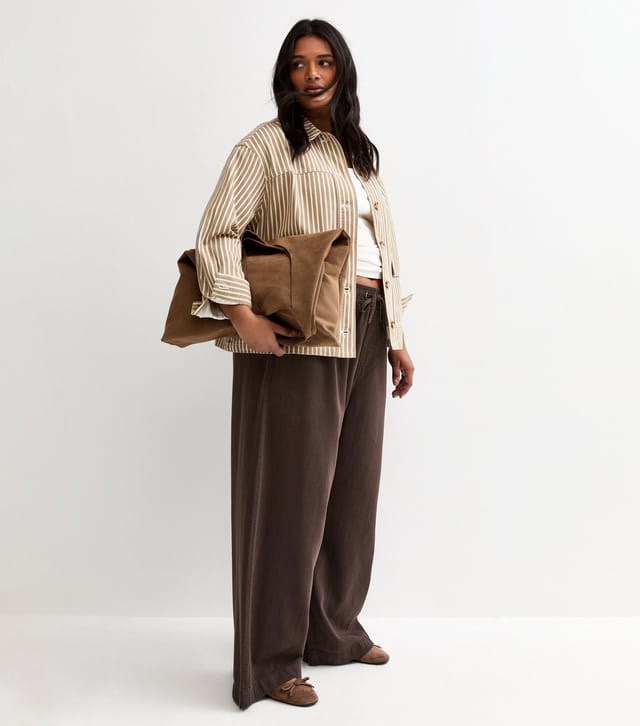 New Look Women's Plus Size Dark Brown Cotton Twill Wide Leg Trousers Curves New Look - 3