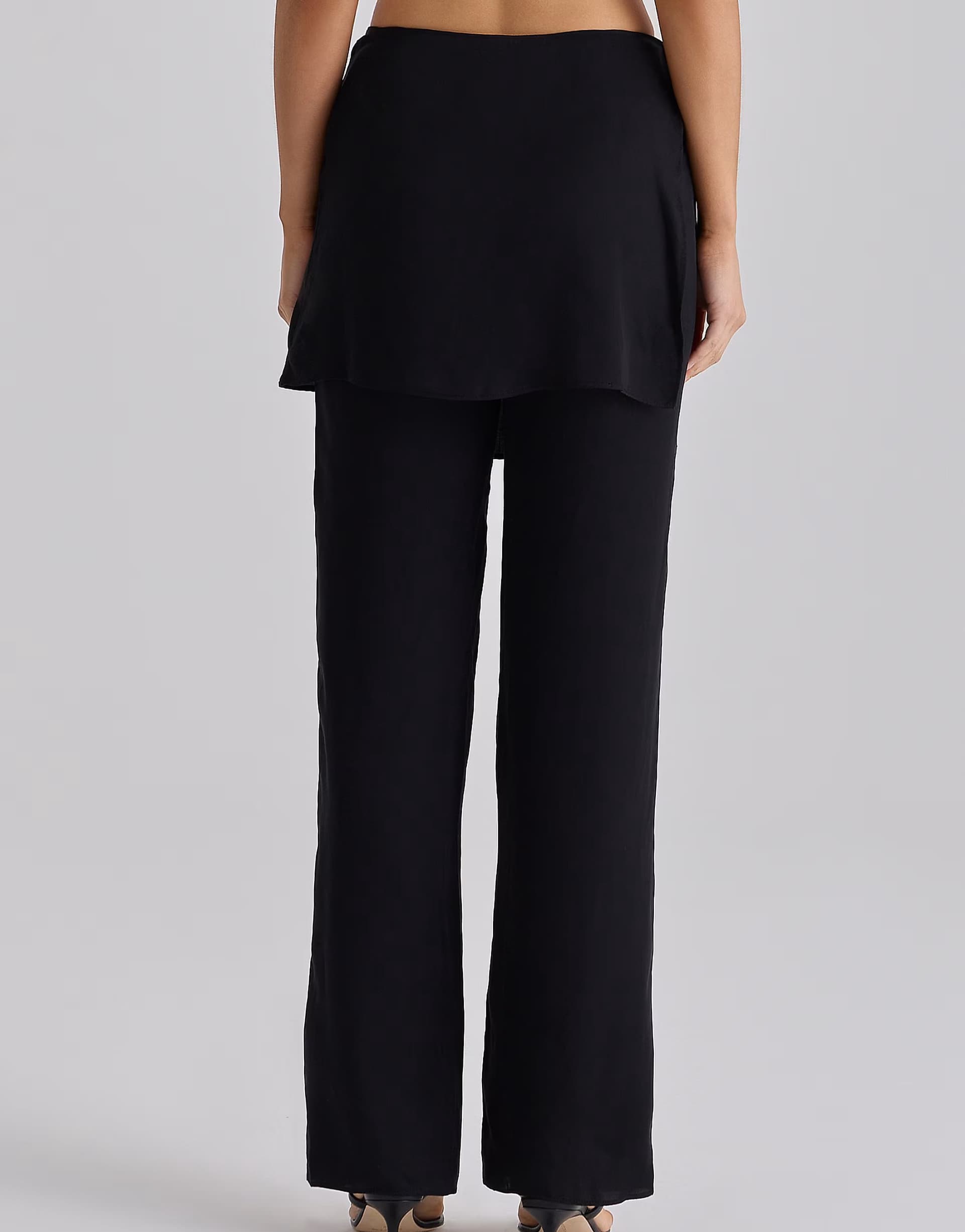 ASOS House of CB Leona black sateen trousers with over skirt in black