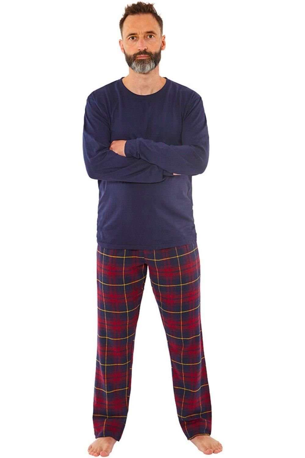 Just Essentials Just Essentials Men's Flannel Check Long Pyjama Set in Navy - 2