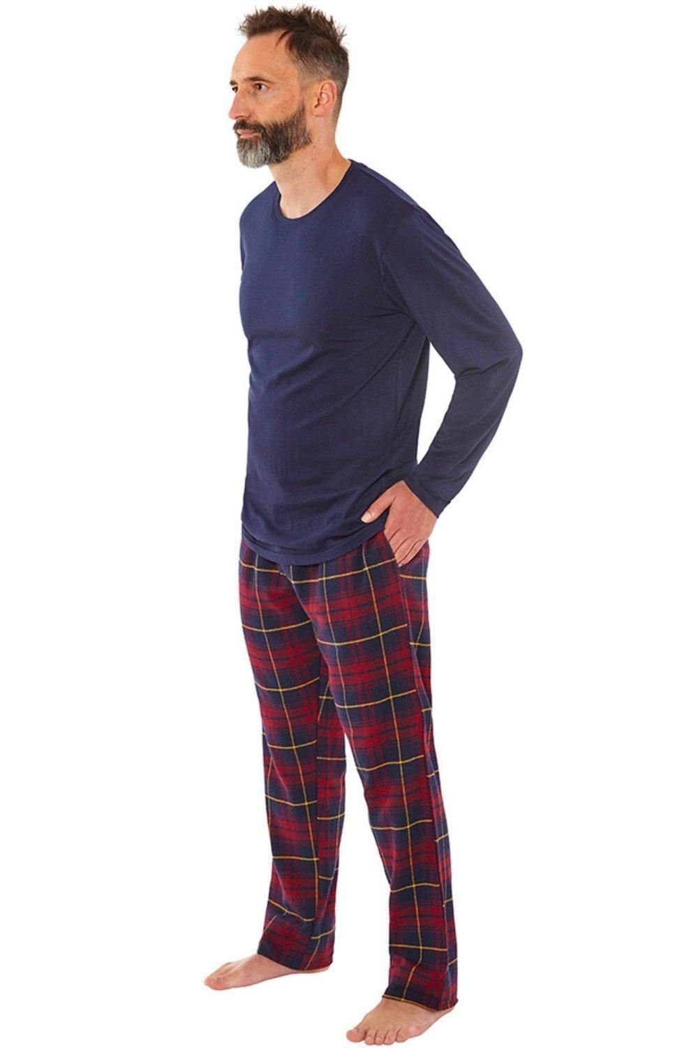 Just Essentials Just Essentials Men's Flannel Check Long Pyjama Set in Navy - 3