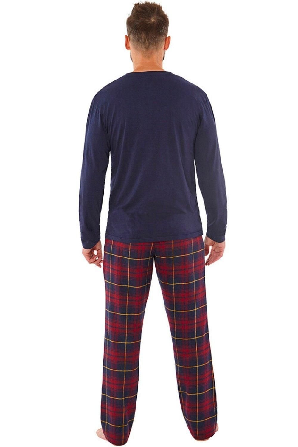 Just Essentials Just Essentials Men's Flannel Check Long Pyjama Set in Navy - 4