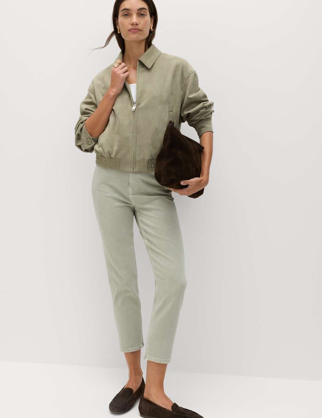 Marks & Spencer M&S Soft Khaki High Waisted Cropped Slim Fit Jeans