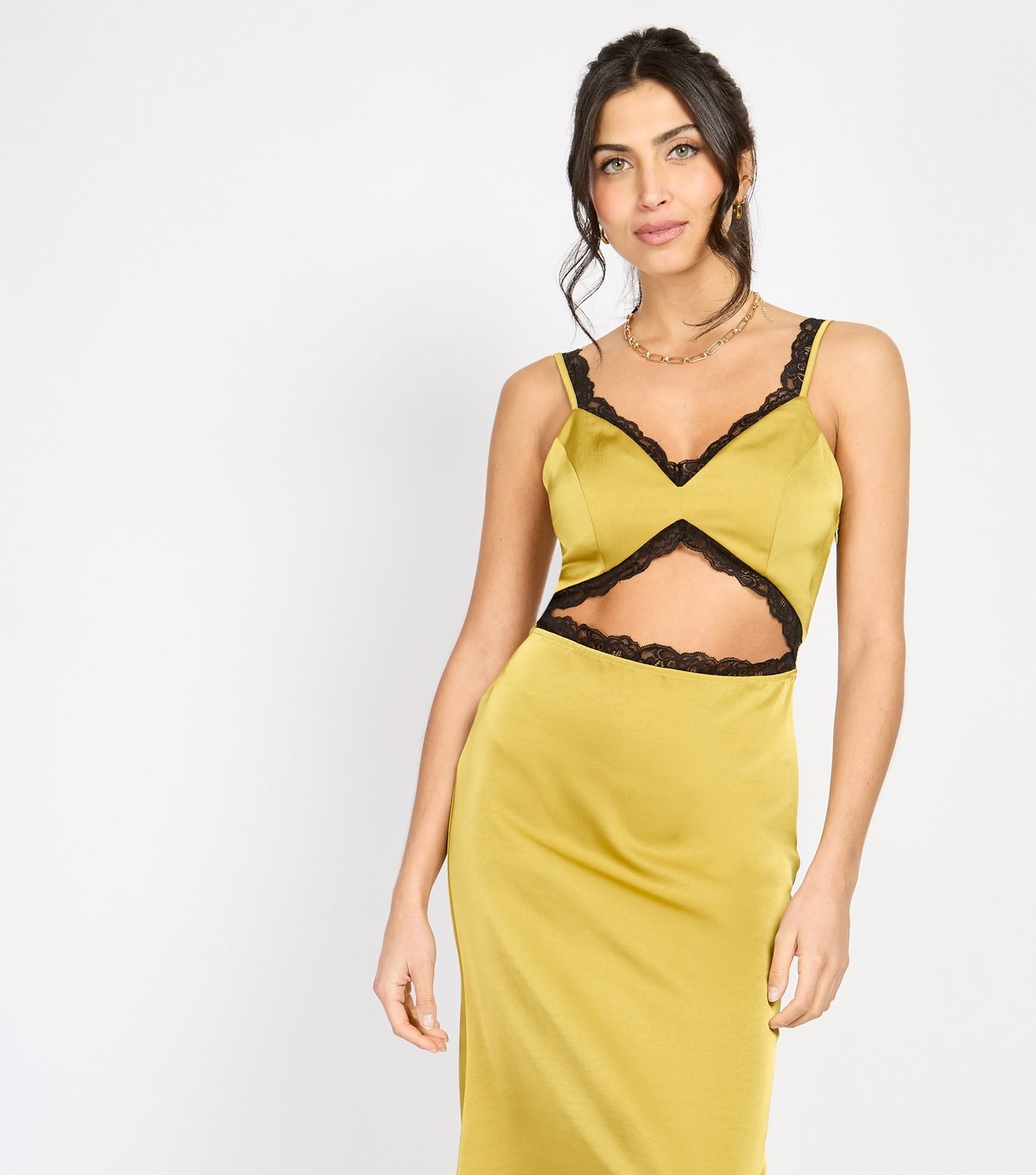 Little Mistress Women's Green Lace Trimmed Satin Midi Dress Little Mistress New Look - 2