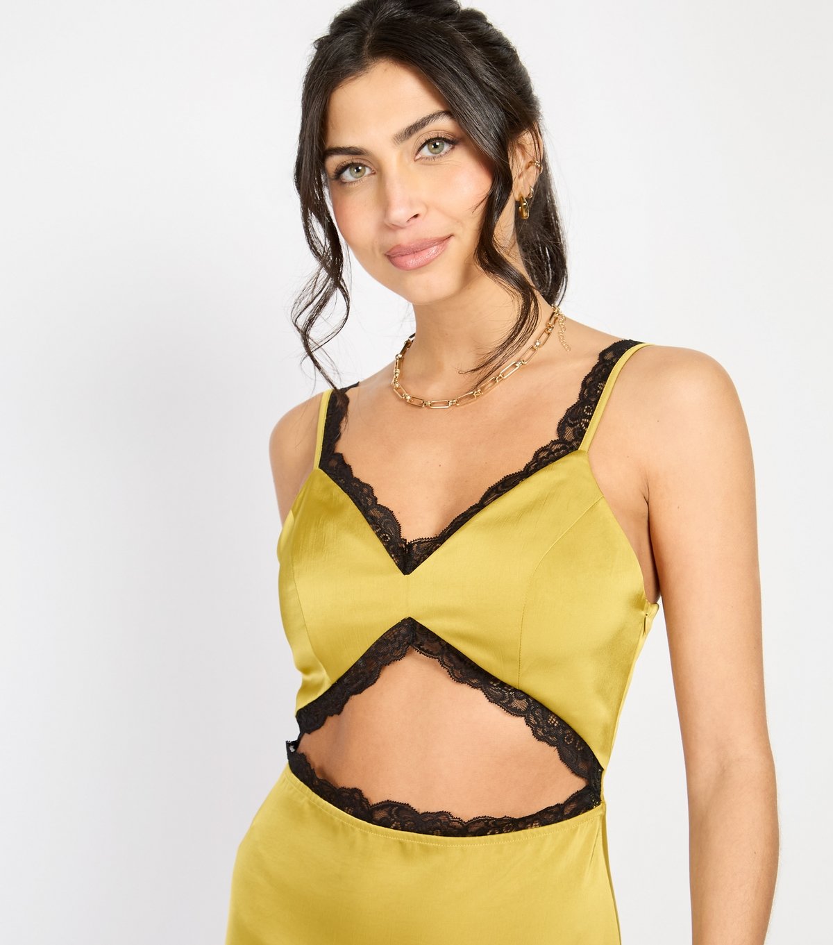 Little Mistress Women's Green Lace Trimmed Satin Midi Dress Little Mistress New Look - 3