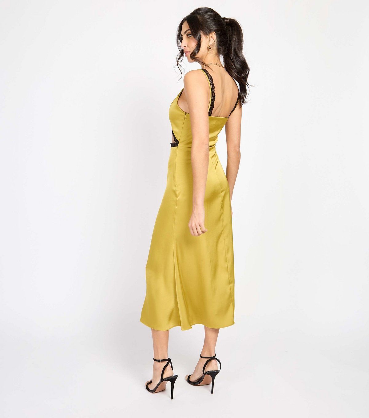 Little Mistress Women's Green Lace Trimmed Satin Midi Dress Little Mistress New Look - 4