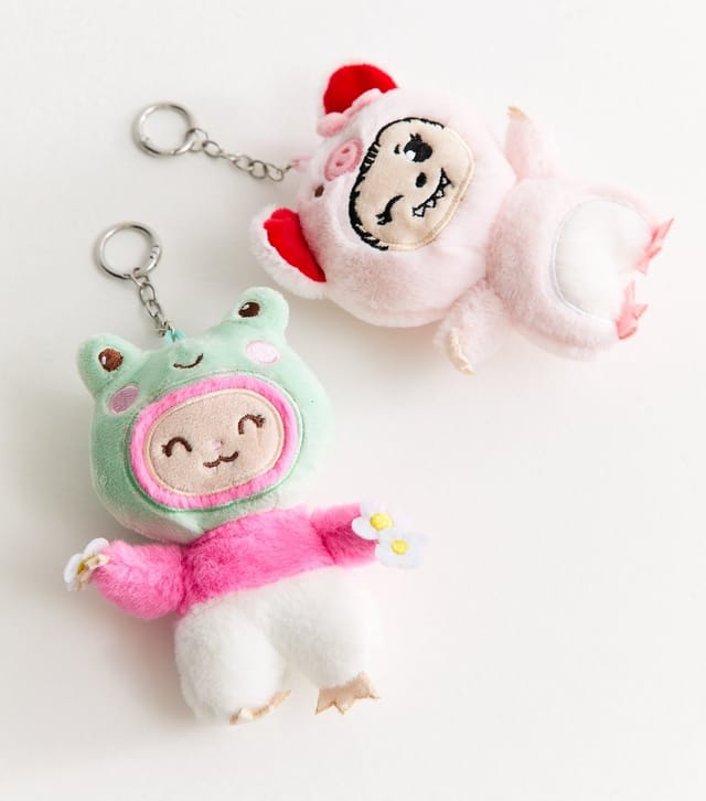 New Look Pink Pack Of 2 Fluffies Plush Key Rings New Look - 3