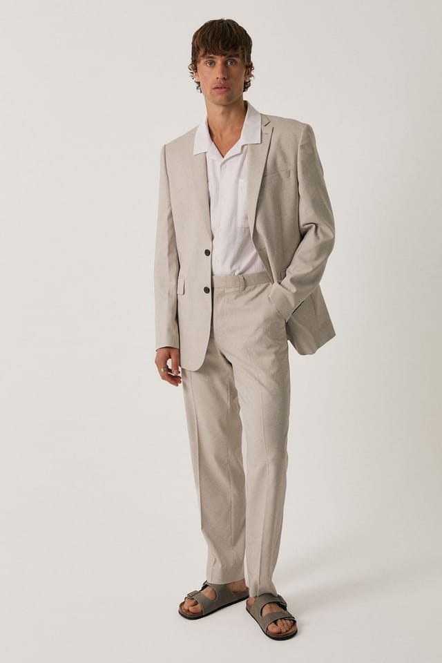 Threadbare Threadbare Men's Tailored Fit Lightweight Suit Trousers in Stone - 3