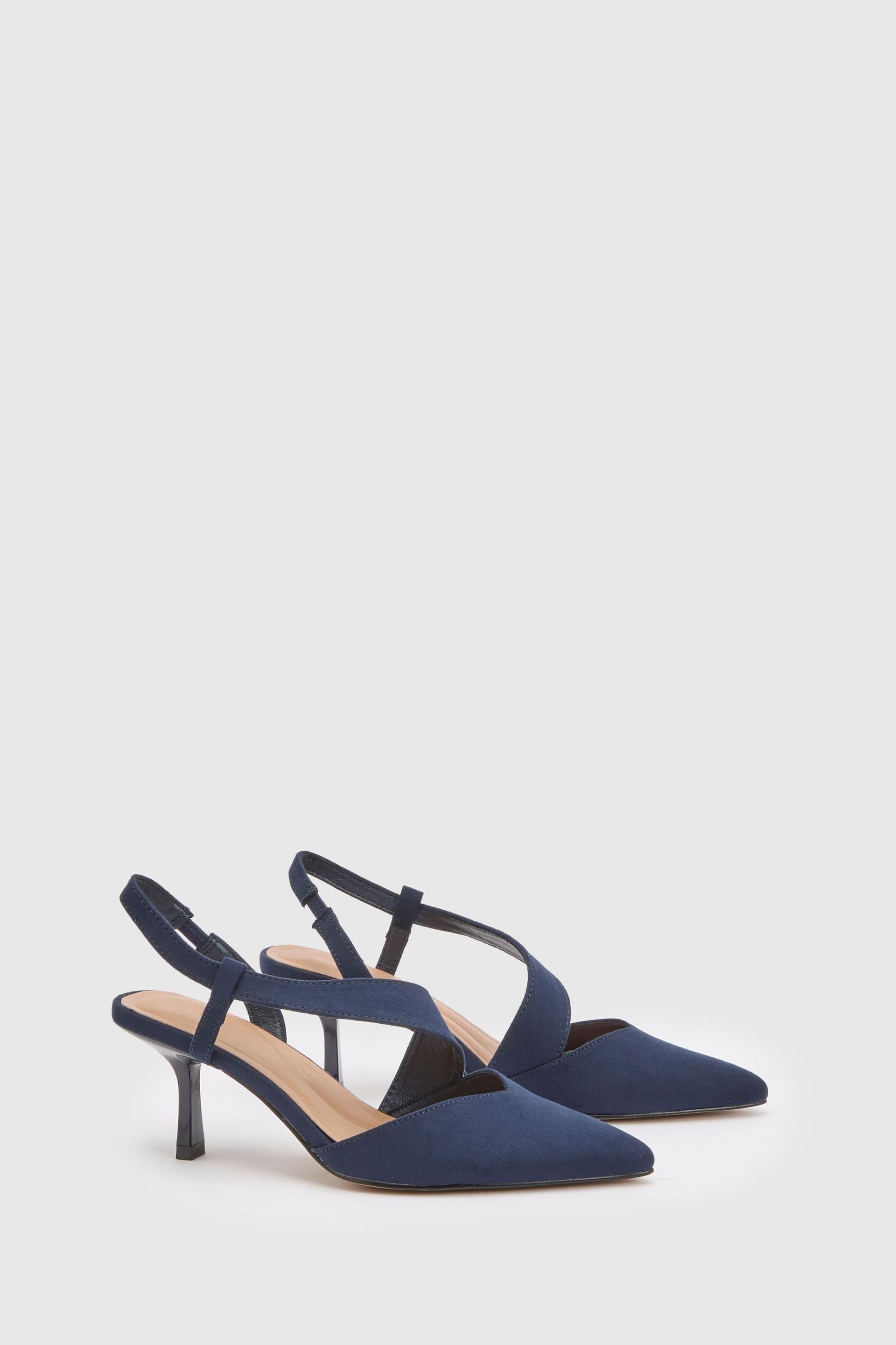 Wallis Wallis Women's Evelyn Asymmetric Slingback Kitten Heel Comfort Sock Court Shoes in Navy