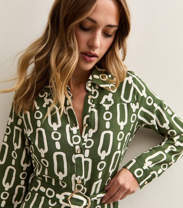 New Look Women's Green Graphic Print Midi Shirt Dress New Look - 2