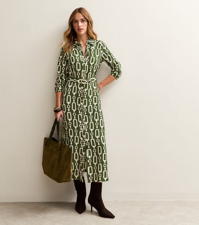 New Look Women's Green Graphic Print Midi Shirt Dress New Look - 3