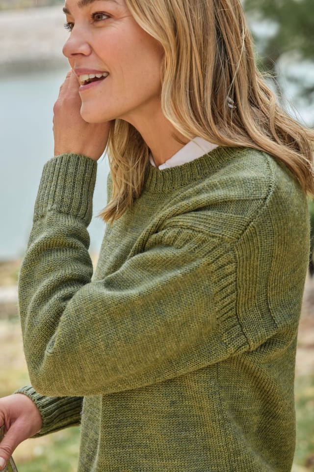 WoolOvers WoolOvers Women's Pure Wool Guernsey Jumper in Green - 2