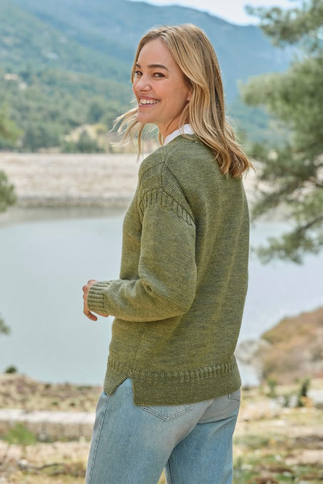 WoolOvers WoolOvers Women's Pure Wool Guernsey Jumper in Green - 3