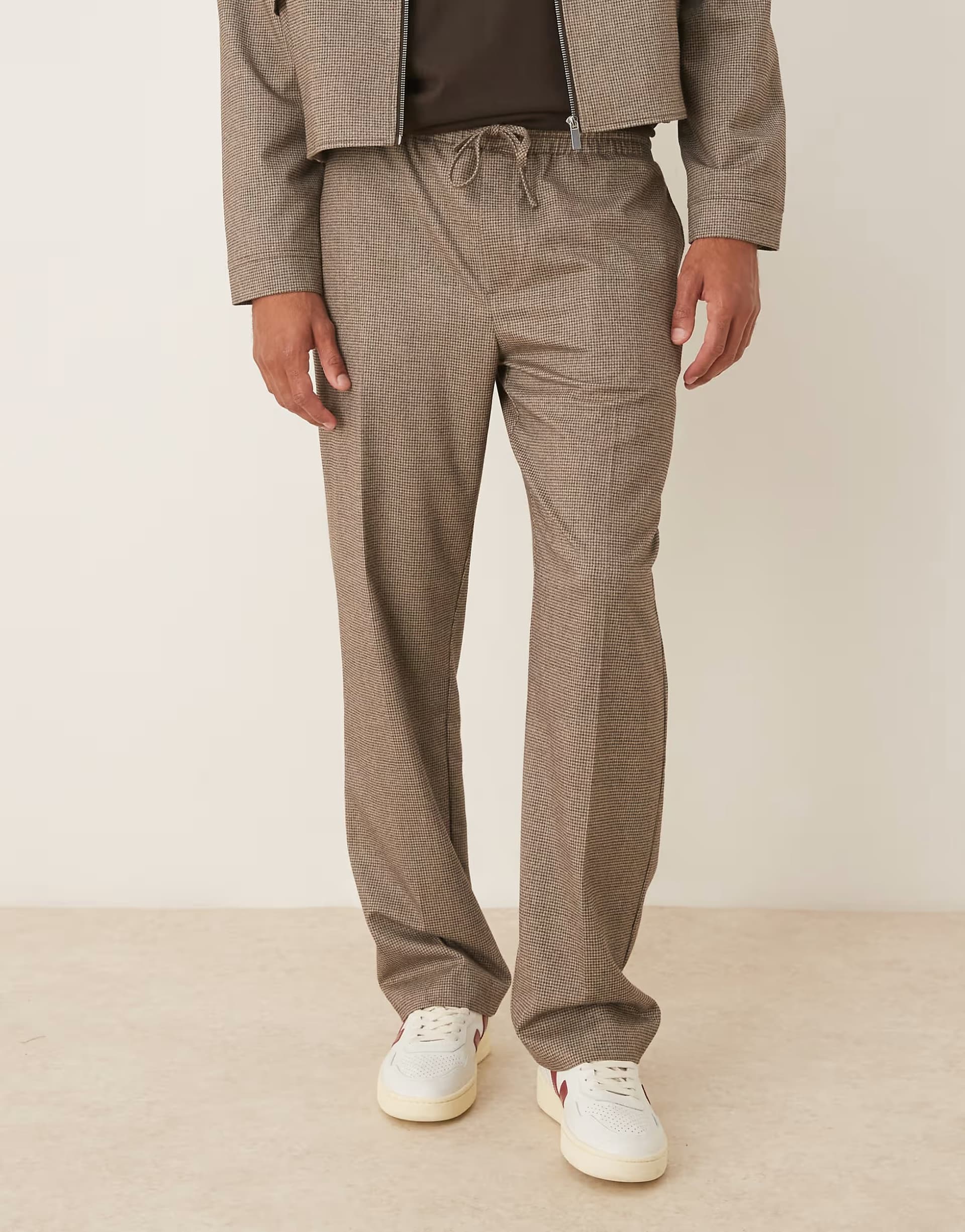 ASOS ASOS DESIGN smart co-ord pull on wide leg trousers in brown microcheck