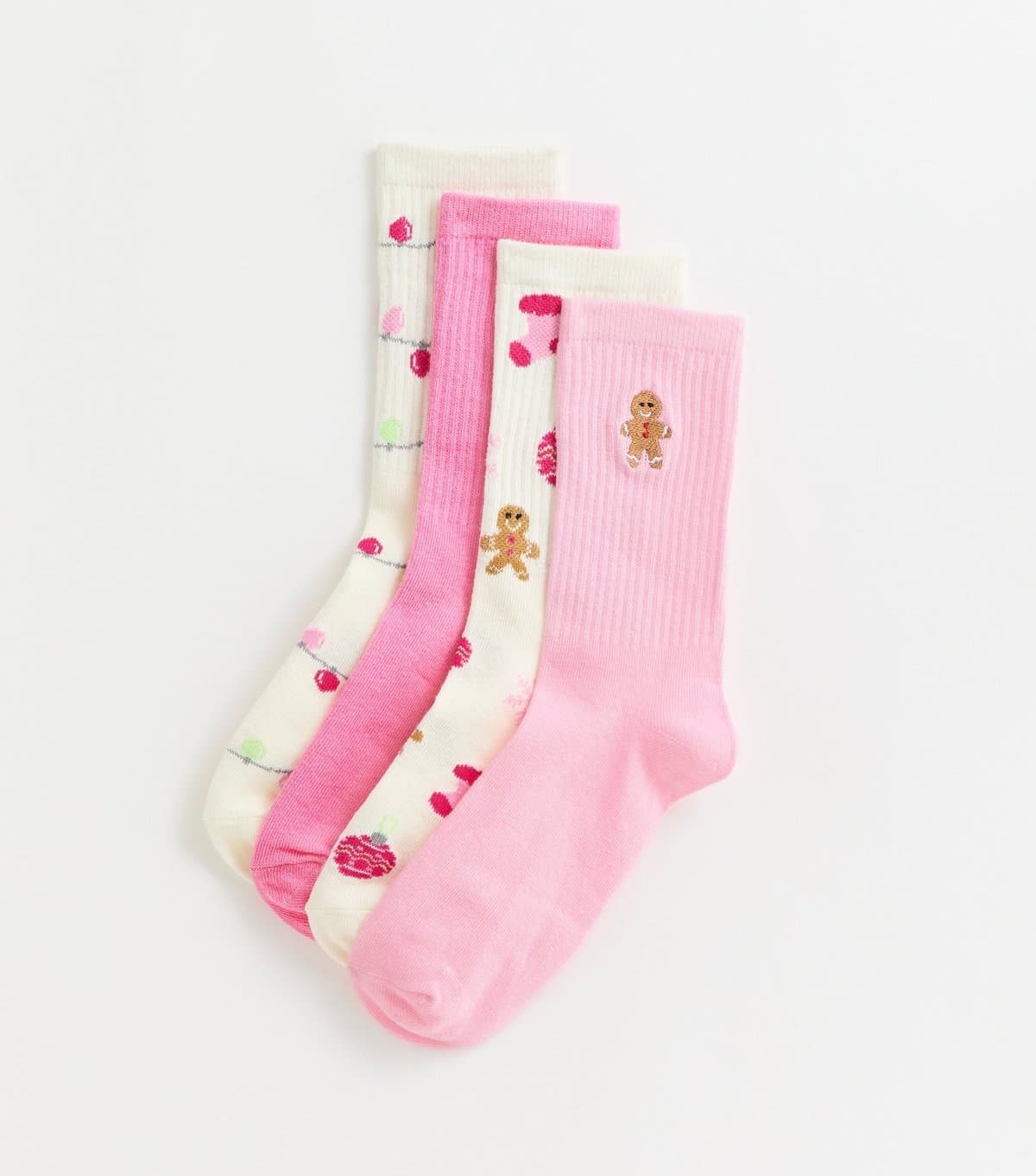 New Look Multicolour Pack of 4 Christmas Embroidered Tube Socks New Look