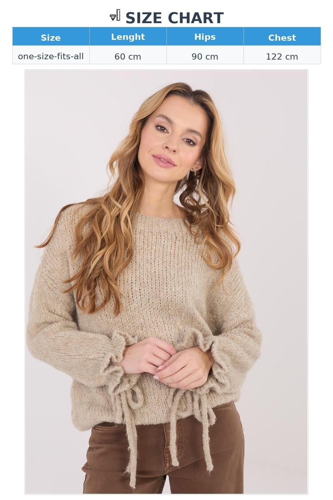 Love Lace Love Lace Women's Round Neck Casual Sweater with Sleeve Ties in Beige - 4