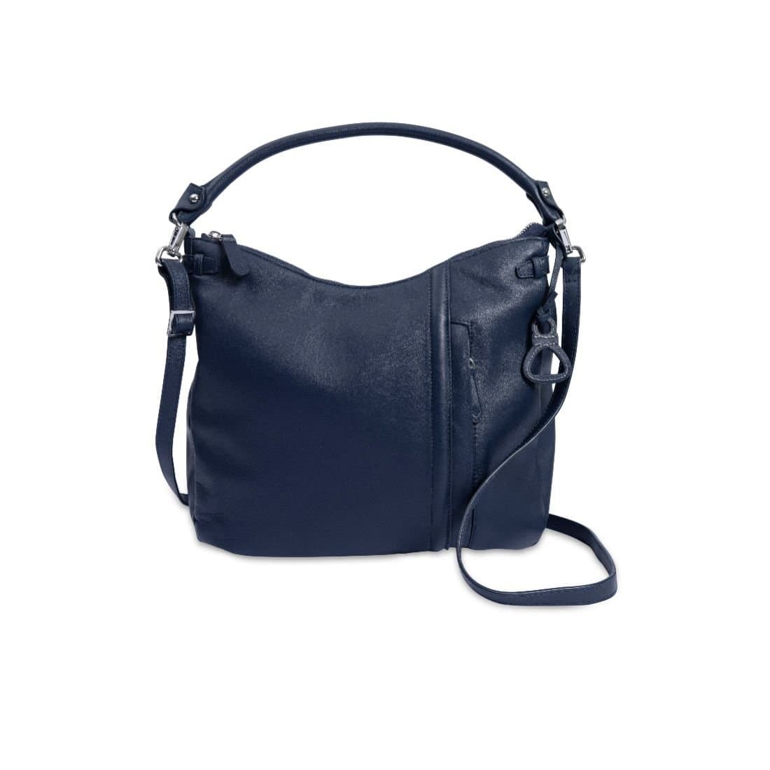 SADDLER SADDLER Women's 'Julia' Secure Pocket Zip Top Real Leather Hobo Shoulder Bag in Navy