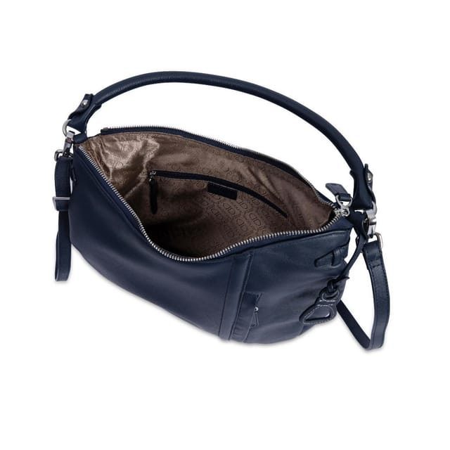 SADDLER SADDLER Women's 'Julia' Secure Pocket Zip Top Real Leather Hobo Shoulder Bag in Navy - 2