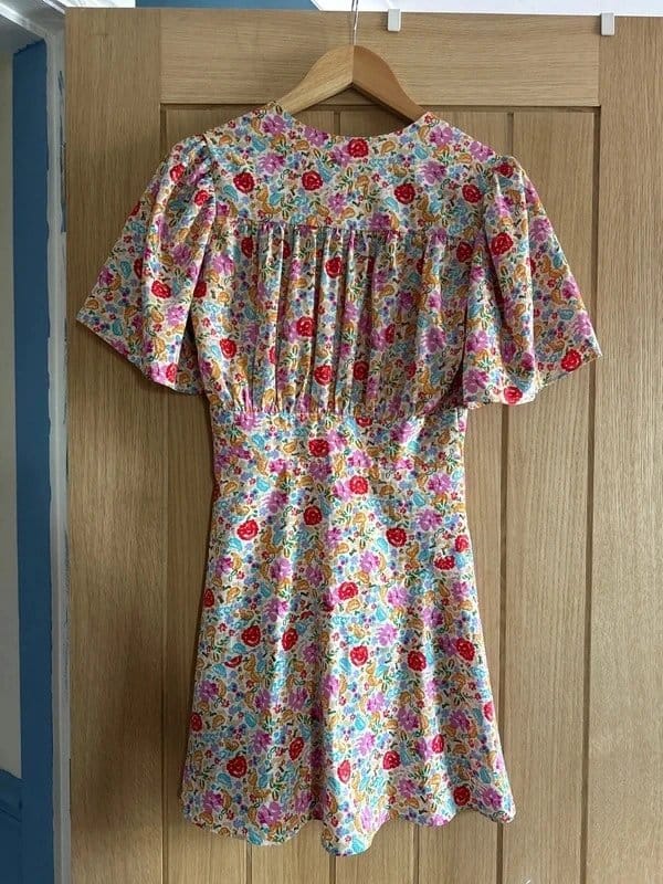 Topshop Floral V-Neck Tea Dress with Angel Sleeves