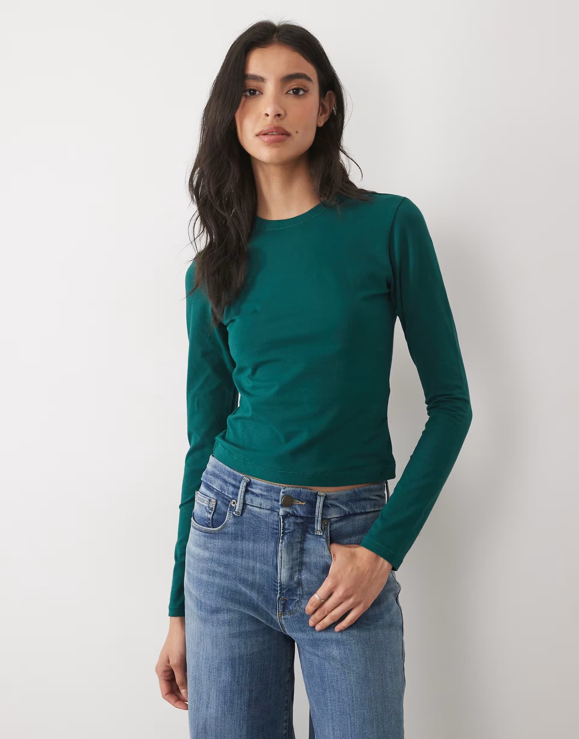 ASOS Good American long sleeve baby tee in forest green