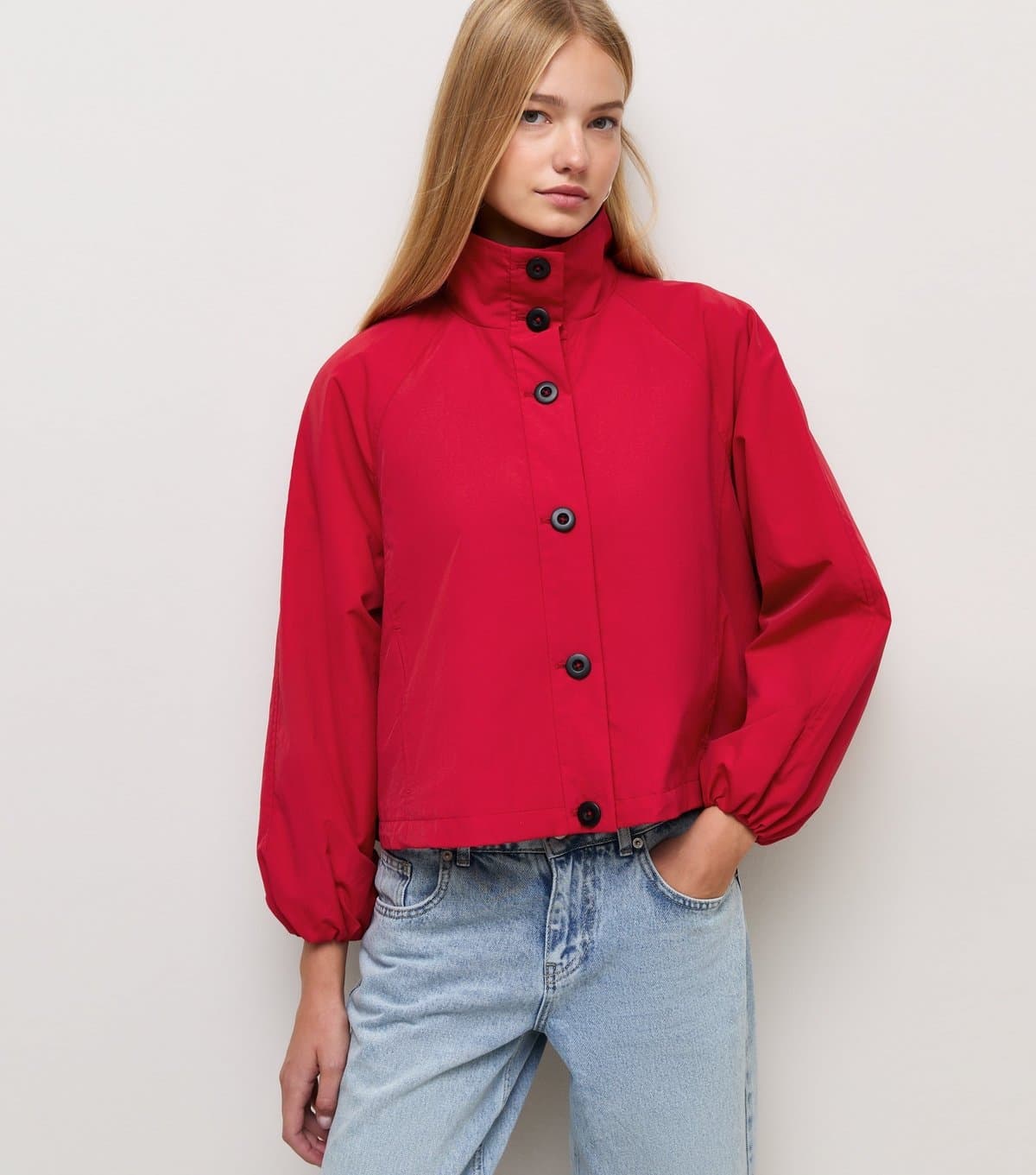New Look Women's Bright Red Button Front Windbreaker Jacket New Look