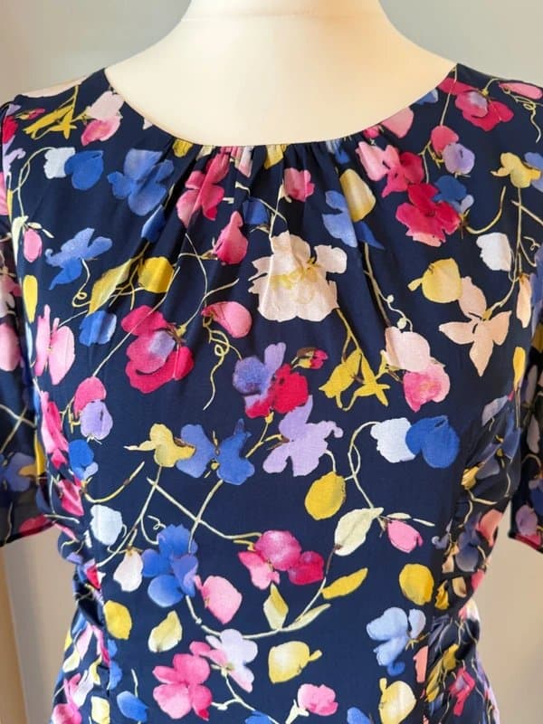 Hobbs HOBBS Silk Blue Floral Special Occasion Dress UK14
