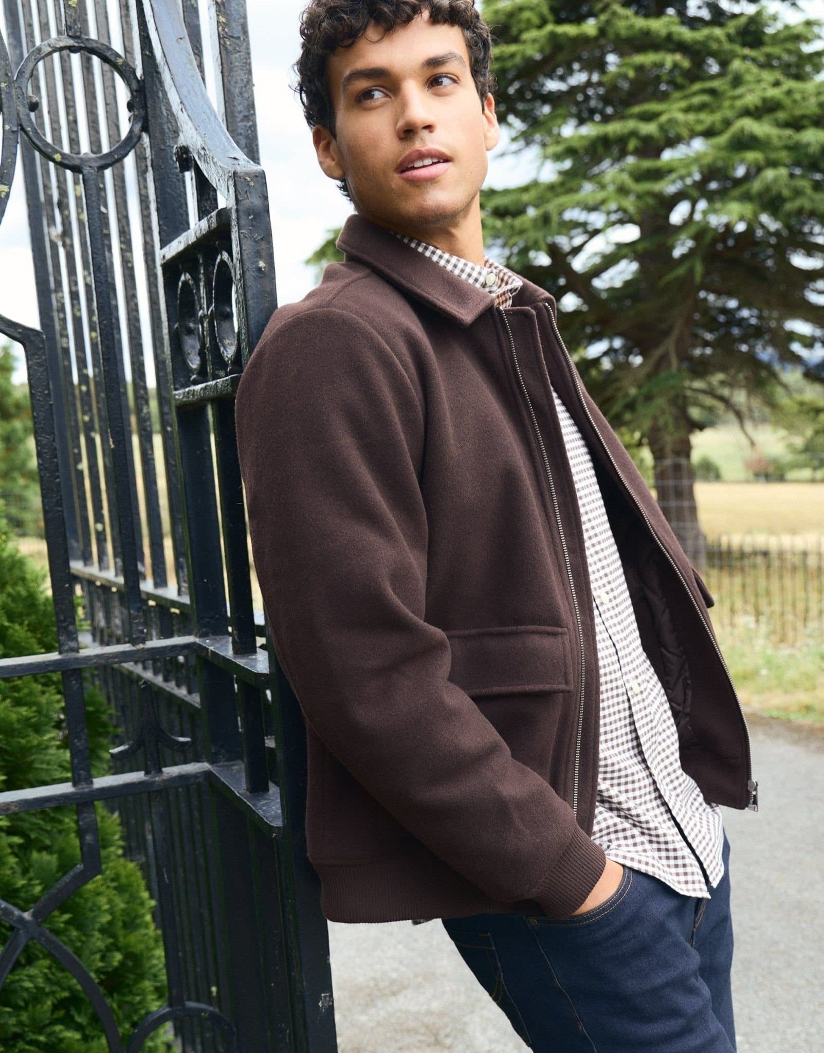 Threadbare threadbare Men's Faux Wool Collared Lightweight Jacket in Brown