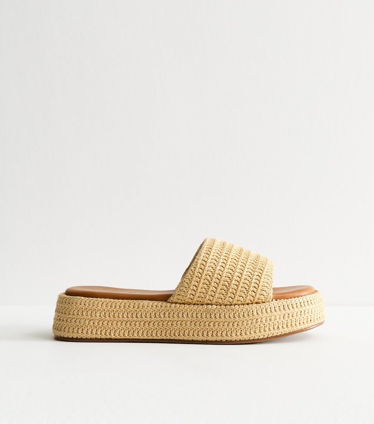 New Look Women's Cream Raffia And Faux Leather Platform Mules Vegan New Look