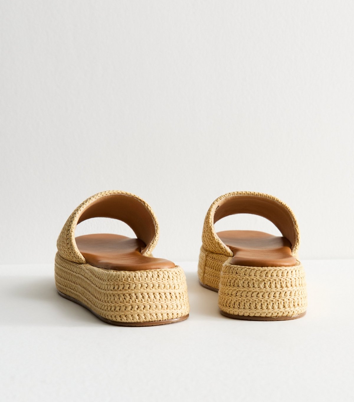 New Look Women's Cream Raffia And Faux Leather Platform Mules Vegan New Look - 4