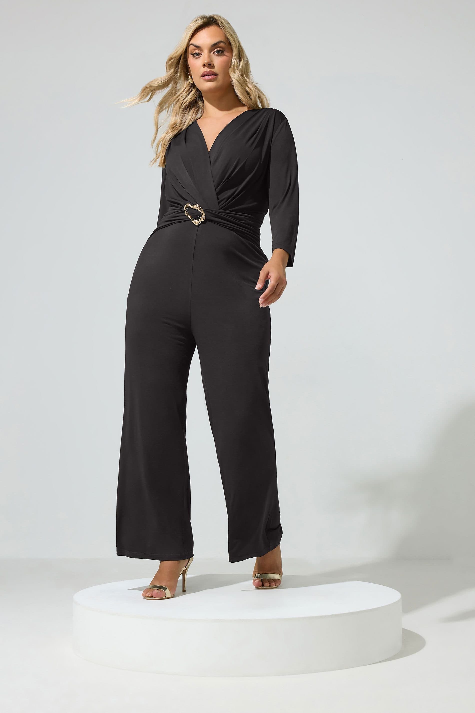Yours Yours Women's Buckle Wide Leg Jumpsuit in Black