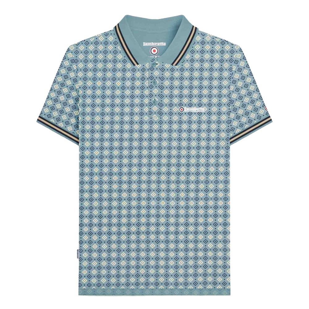 Lambretta Lambretta Men's SS25 Geometric Polo Shirt in Light Blue - 2