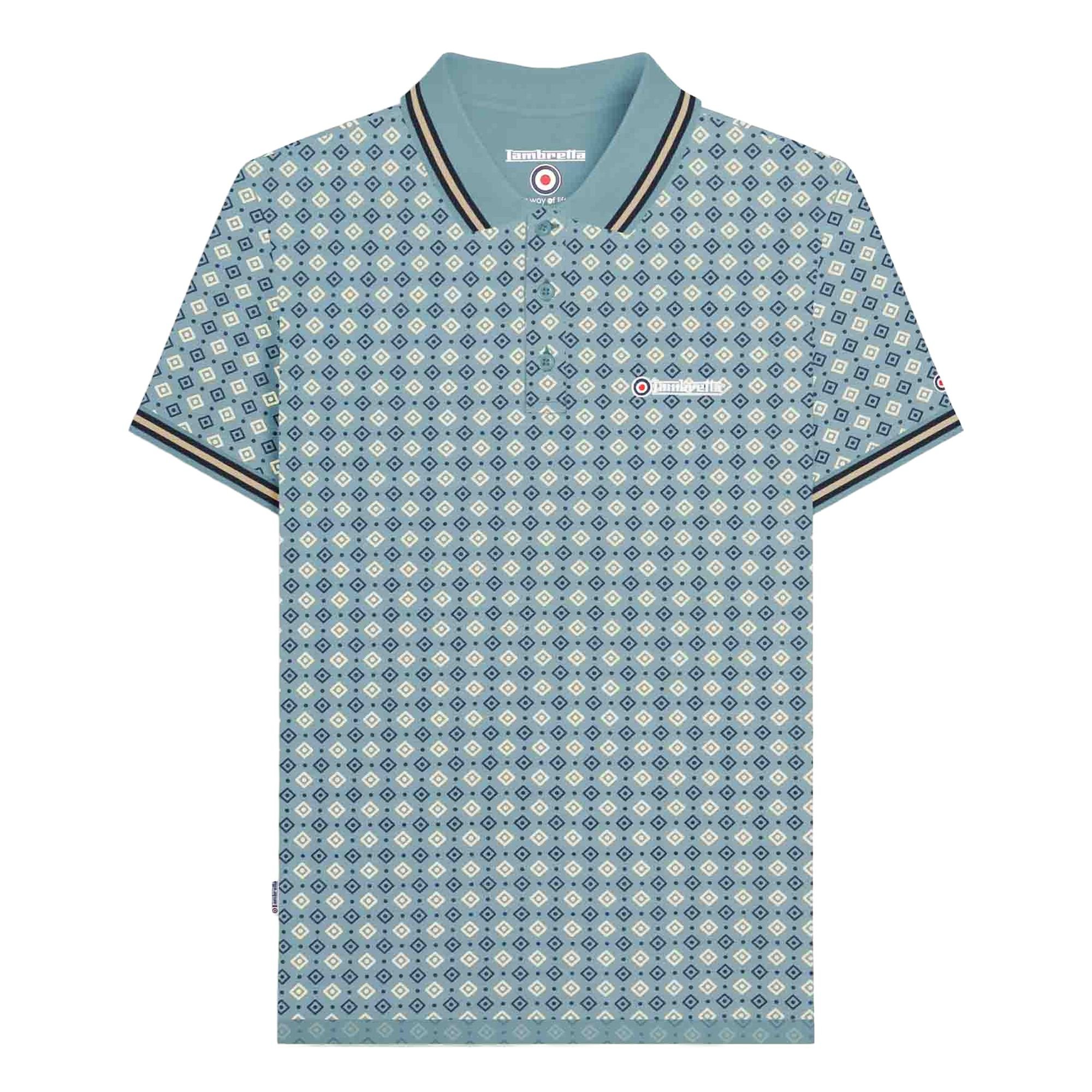 Lambretta Lambretta Men's SS25 Geometric Polo Shirt in Light Blue - 4