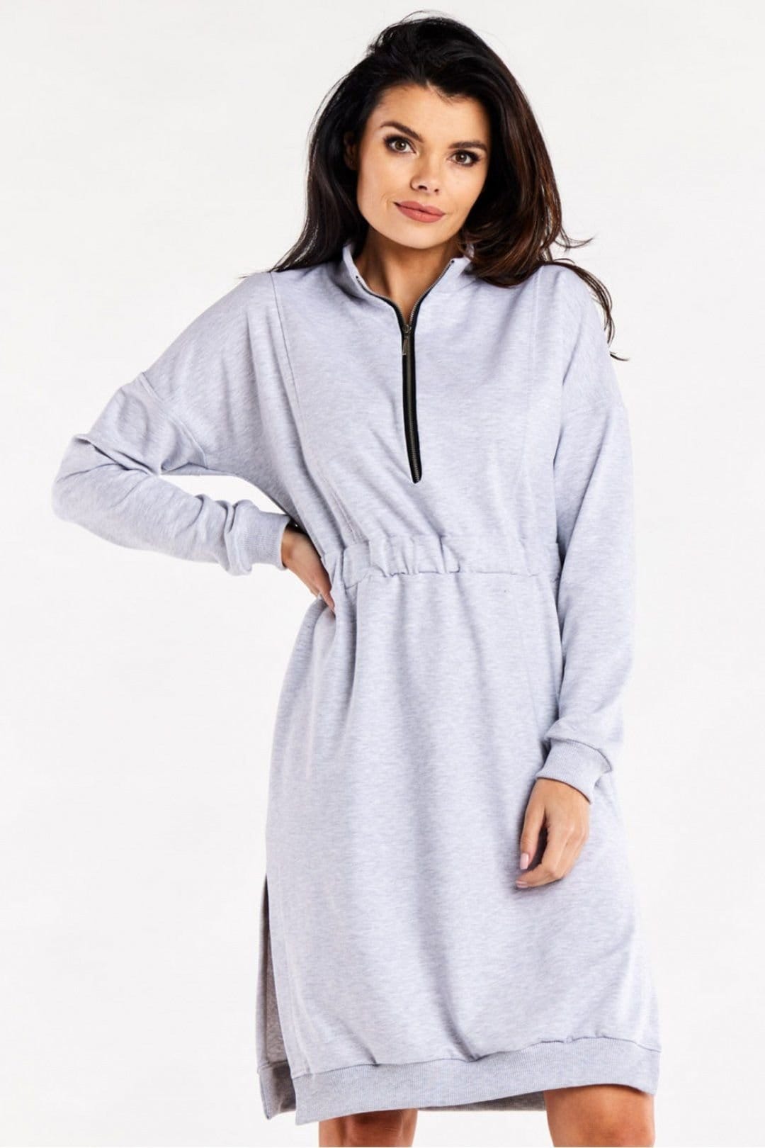 Love Lace Grey Sweatshirt Dress with Side Slits