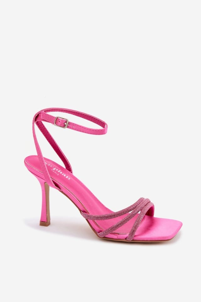 Love Lace Love Lace Women's Evening Zircon Strapped High Heel Sandals with Buckle Closure in Pink - 2