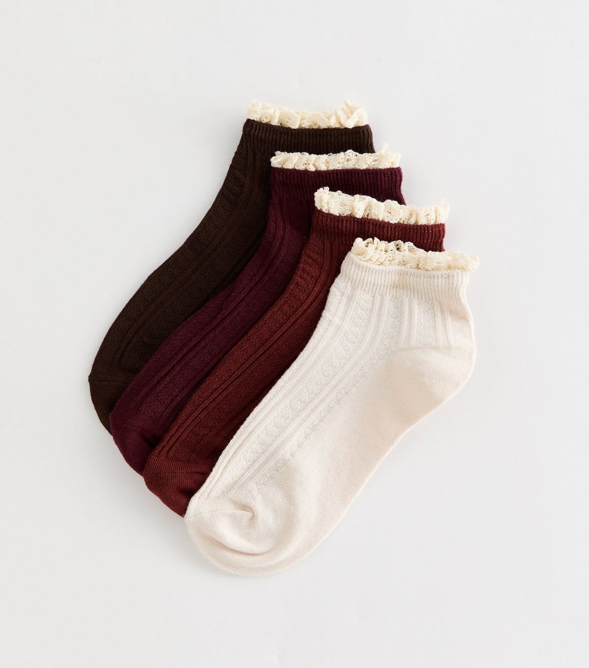New Look Pack of 4 Dark Burgundy Textured Frill Trainer Socks New Look - 1