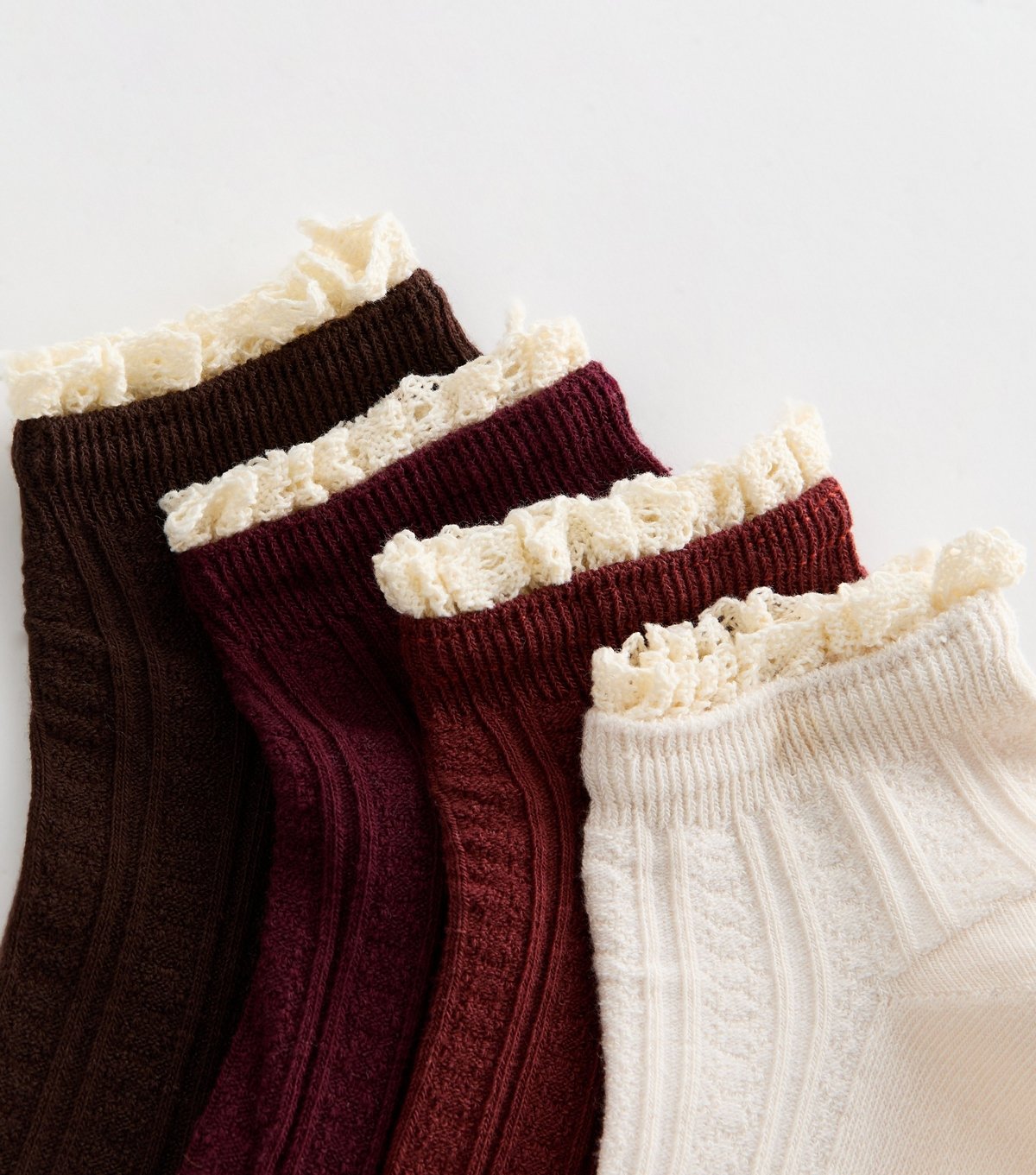 New Look Pack of 4 Dark Burgundy Textured Frill Trainer Socks New Look - 2