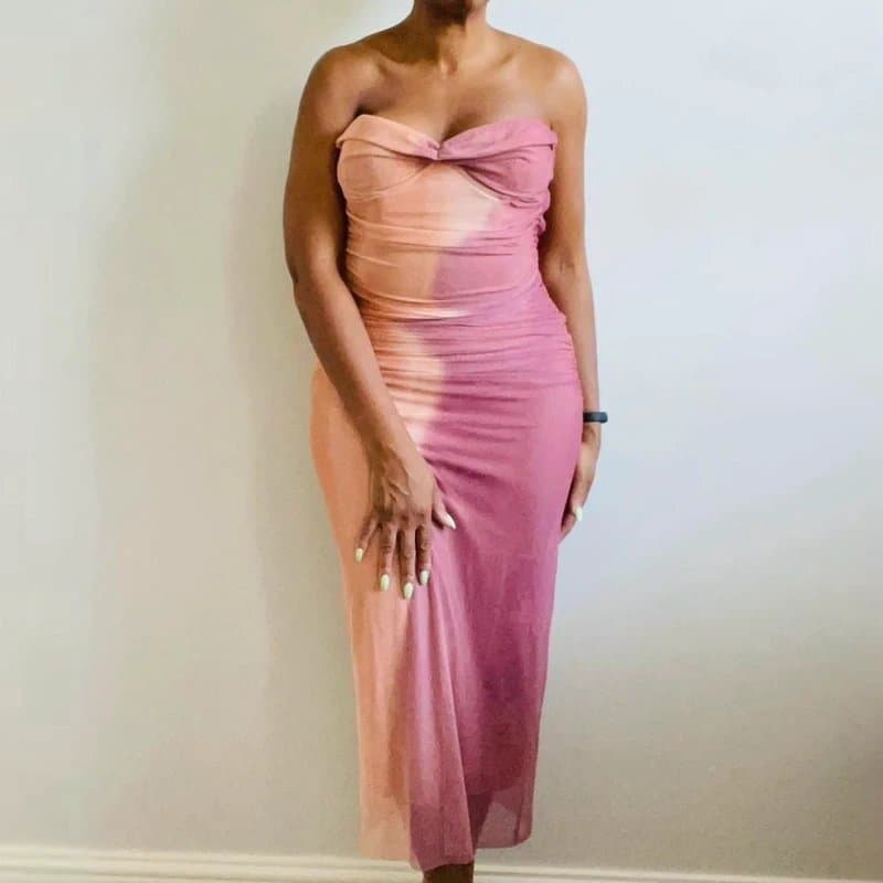 Zara Zara pink printed tulle dress with sweetheart neckline - Medium / UK 10