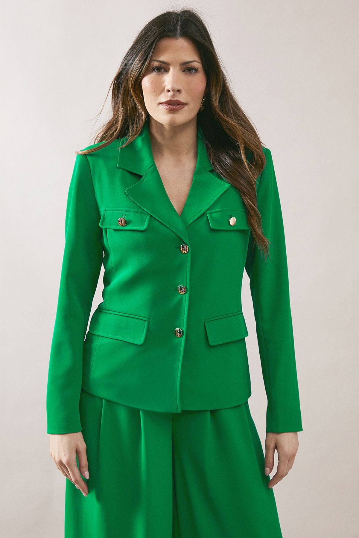 Wallis Wallis Women's Four Pocket Button Through Blazer in Green - 2