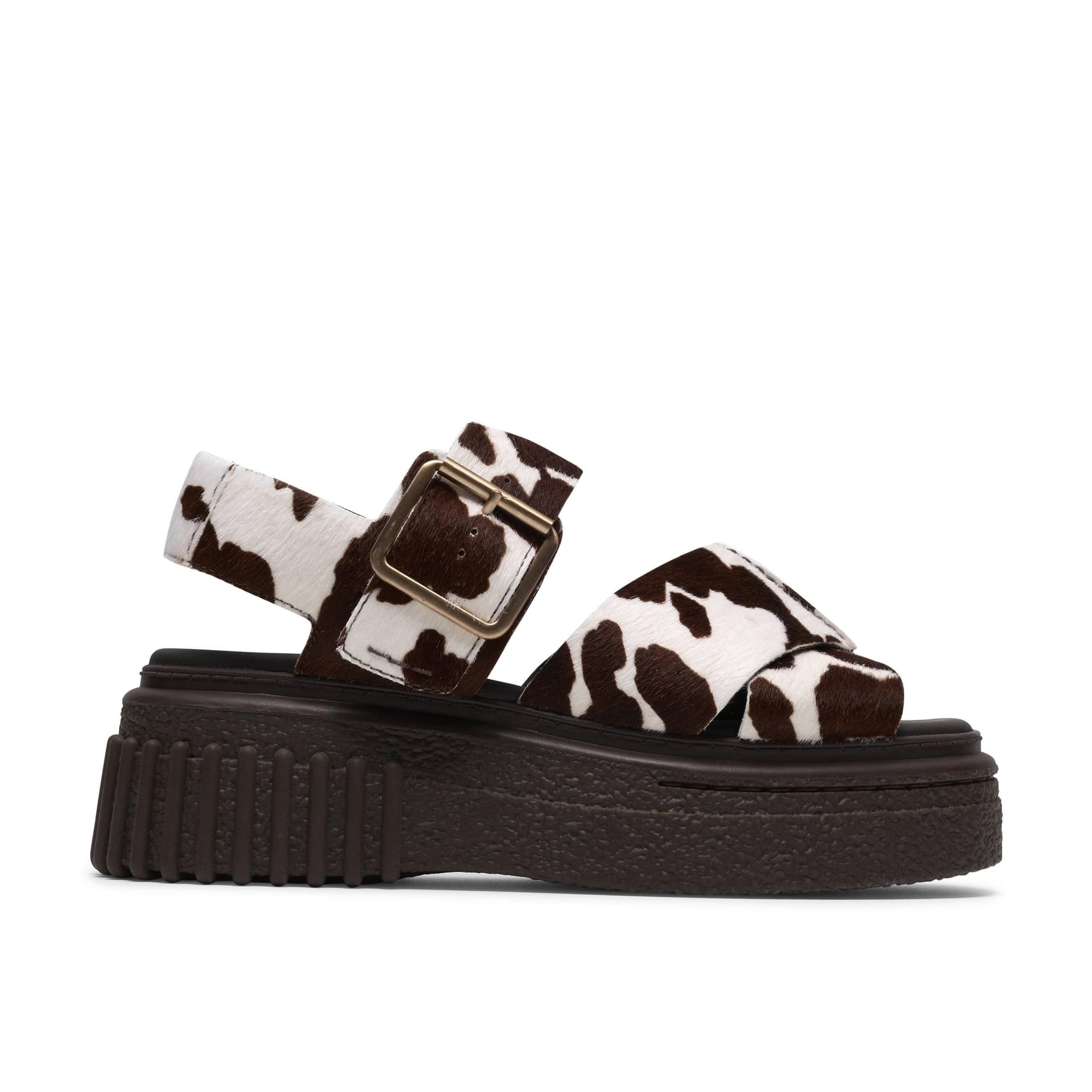 Clarks Clarks Women's Evamar Wish Cow Print Flat Sandals, Flatforms in Brown