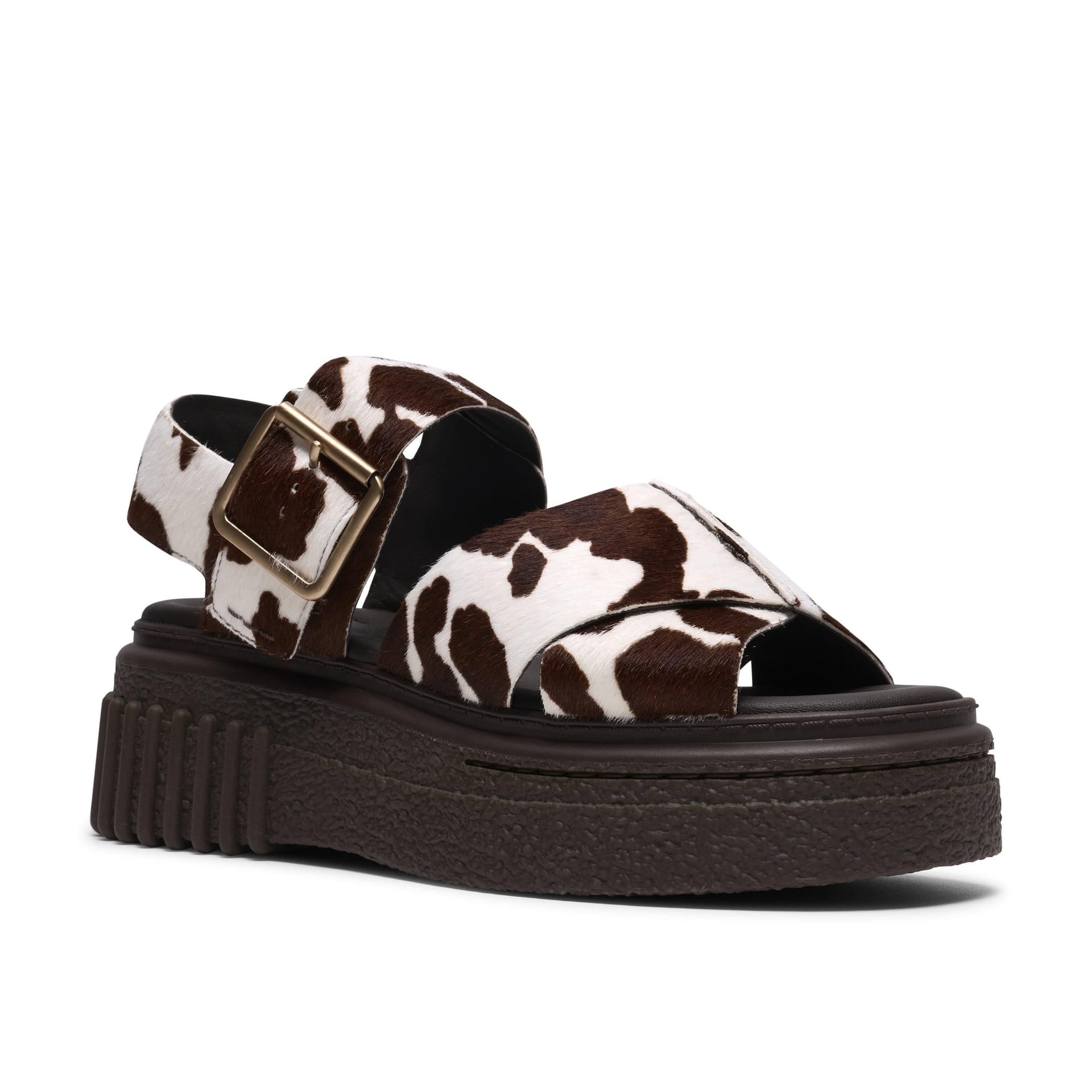 Clarks Clarks Women's Evamar Wish Cow Print Flat Sandals, Flatforms in Brown - 4
