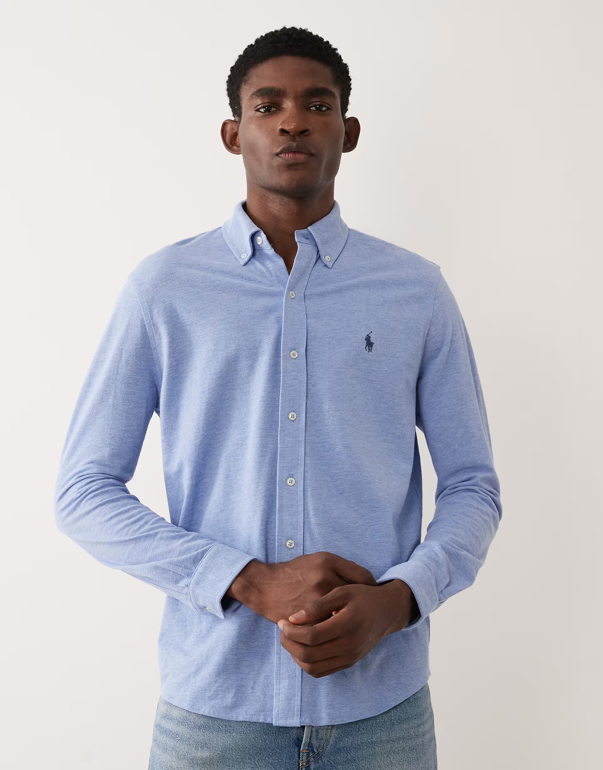 ASOS Polo Ralph Lauren icon logo long sleeve cotton shirt in blue - 1