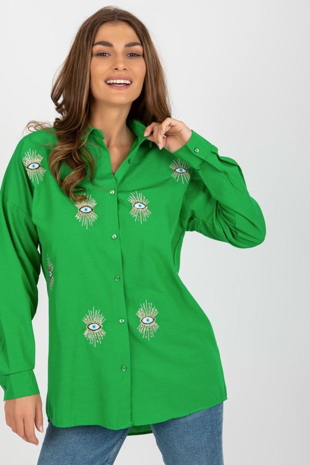 Love Lace Green Embroidered Long Sleeve Shirt